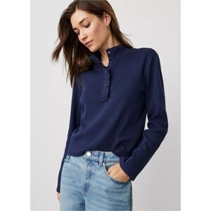 Ann Taylor‎ Weekend Sweater Womens Medium Navy 100% Cotton Preppy Popover NEW